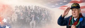 Veteran saluting the American flag, honoring heroes for the 4th of July